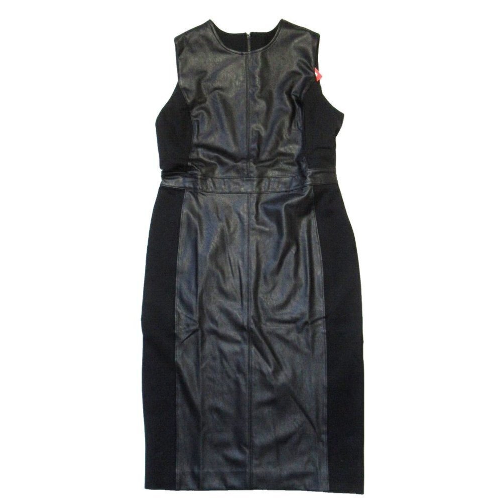 NWT Spanx 20393R Leather-Like Combo Fitted Sheath in Luxe Black Dress L